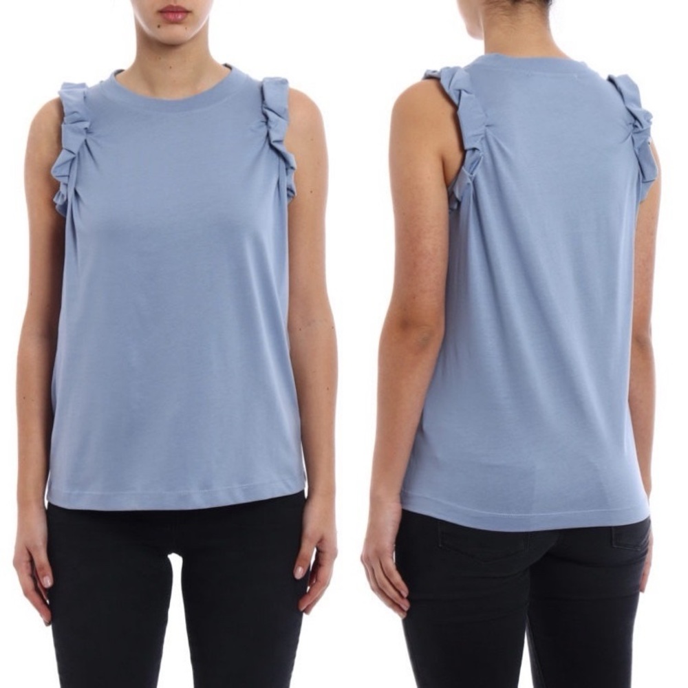 Victoria Beckham Ruched Ruffle Sleeve Jersey Top